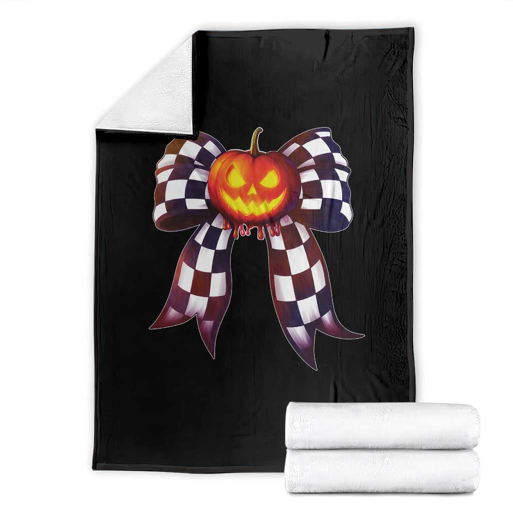 Race Car Halloween Throw Blanket Pumpkin Checkered Coquette Bow - Wonder Print Shop