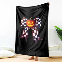 Race Car Halloween Throw Blanket Pumpkin Checkered Coquette Bow - Wonder Print Shop