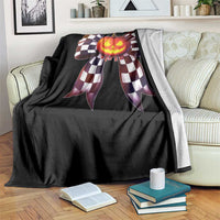 Race Car Halloween Throw Blanket Pumpkin Checkered Coquette Bow - Wonder Print Shop
