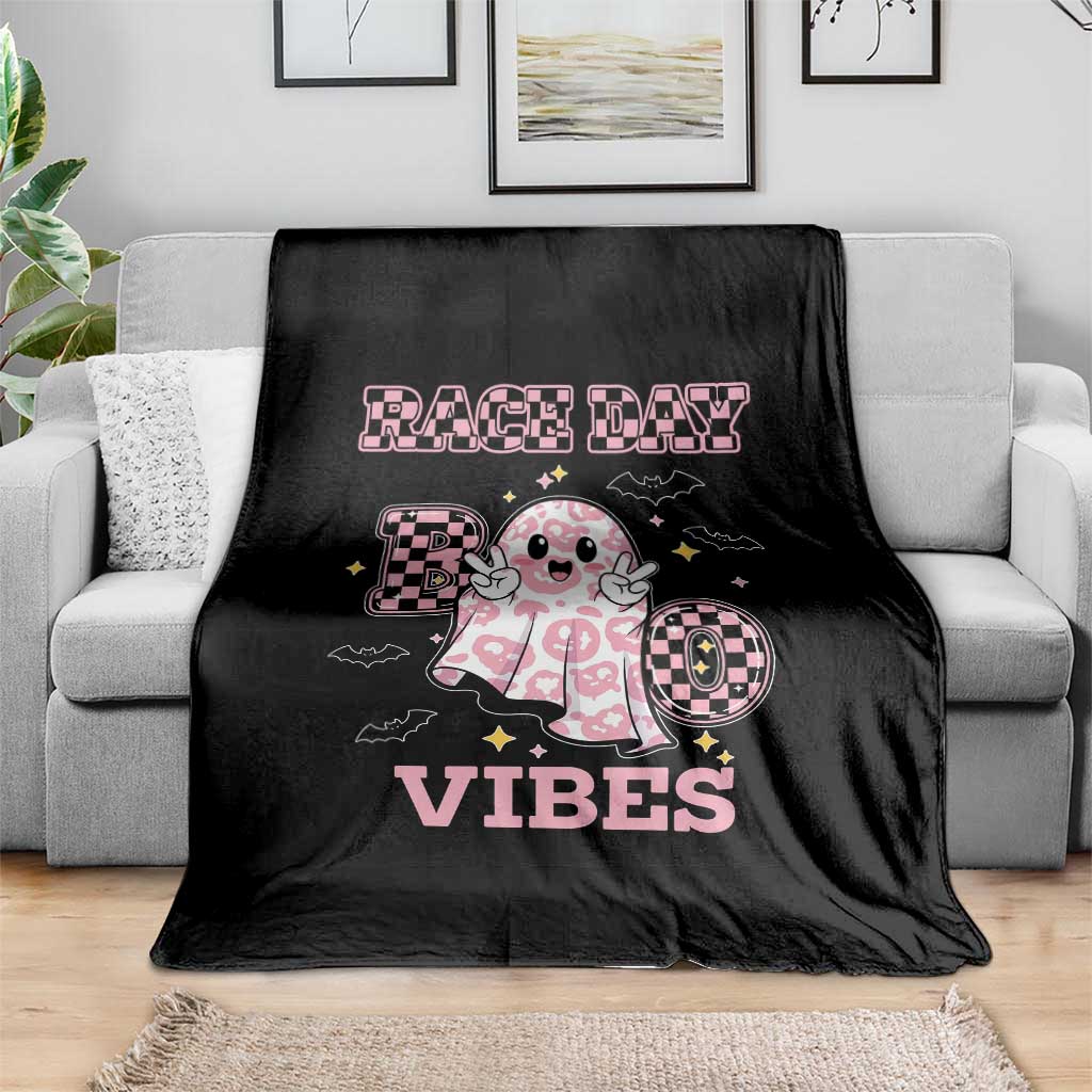 Race Car Halloween Throw Blanket Boo Checkered Coquette Bow - Wonder Print Shop