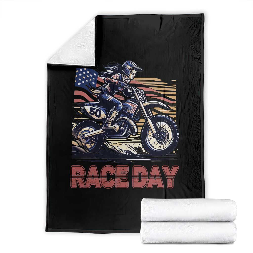 Dirt Bike Girl Throw Blanket Patriotic Motocross American Flag Racing - Wonder Print Shop
