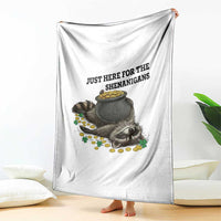 Funny Raccoon St Patricks Day Meme Throw Blanket Just Here For The Shenanigans