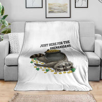 Funny Raccoon St Patricks Day Meme Throw Blanket Just Here For The Shenanigans