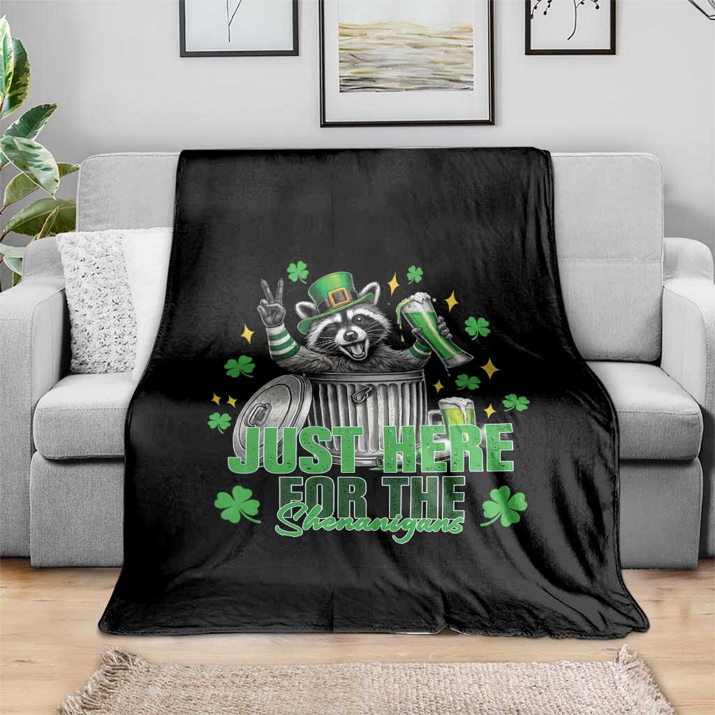 Funny Raccoon Drinking Beer St Patricks Day Throw Blanket Just Here For The Shenanigans