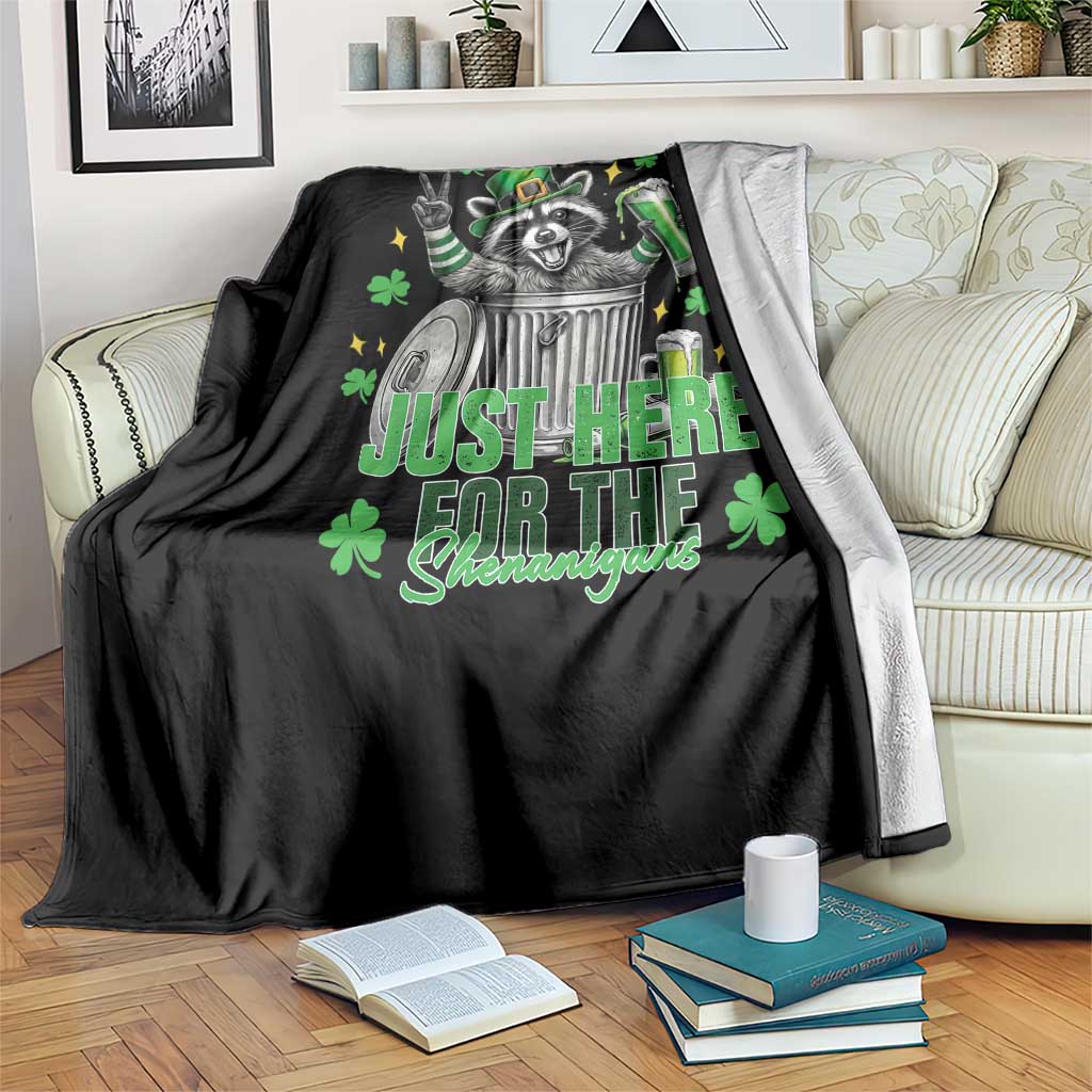 Funny Raccoon Drinking Beer St Patricks Day Throw Blanket Just Here For The Shenanigans