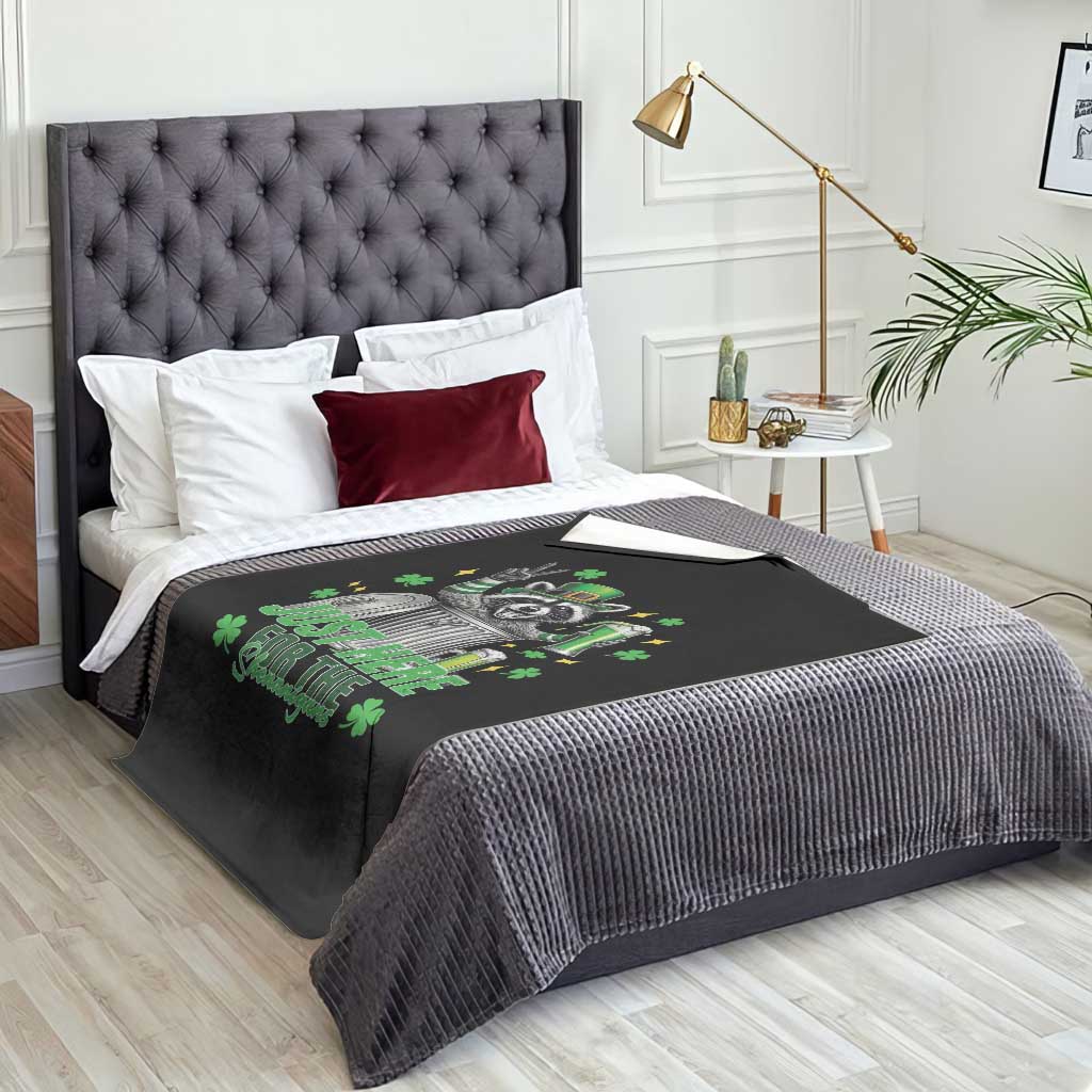 Funny Raccoon Drinking Beer St Patricks Day Throw Blanket Just Here For The Shenanigans