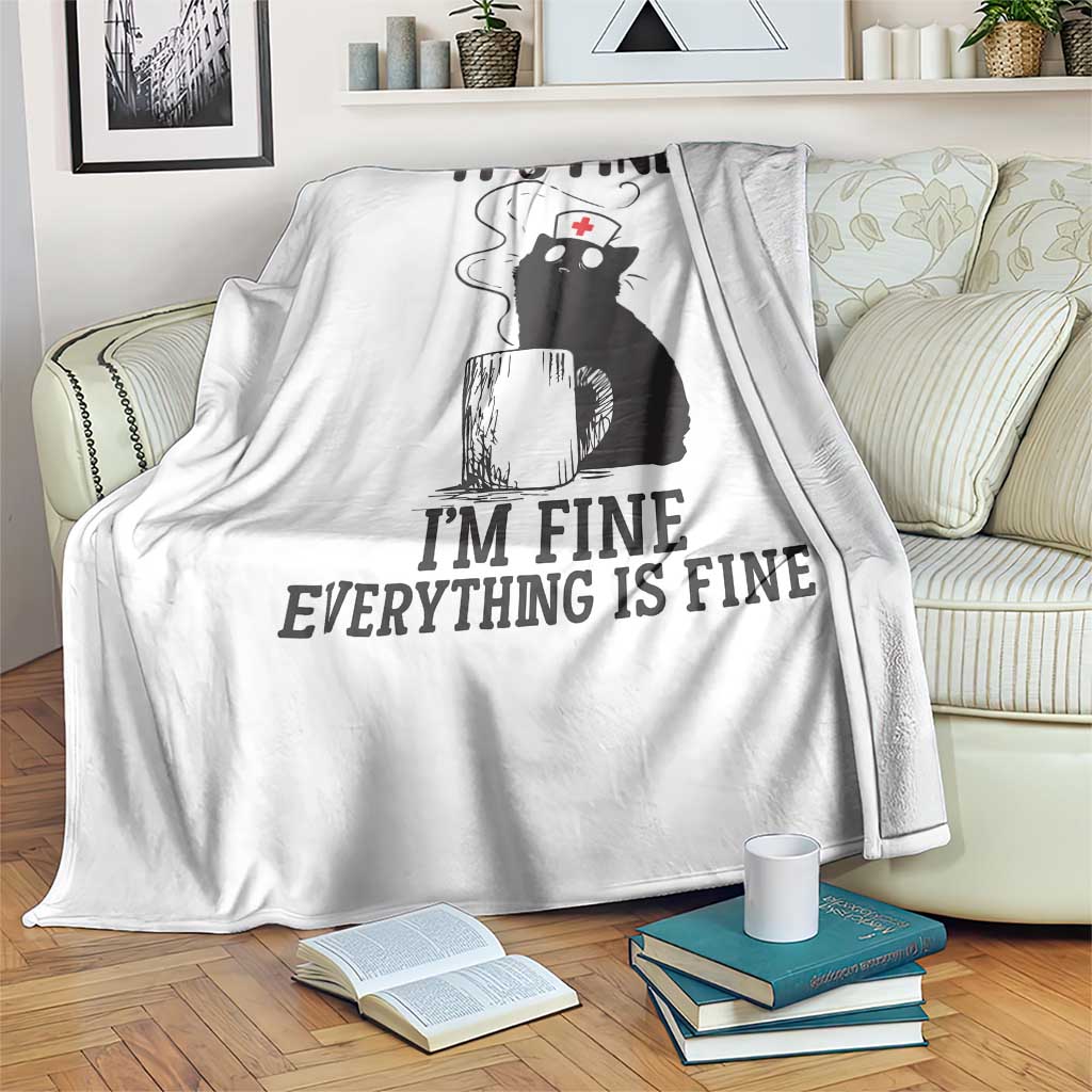 Funny Cat Nurse Throw Blanket It Is Fine I Am Fine Everything Is Fine - Wonder Print Shop
