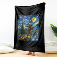 Bigfoot Racing Throw Blanket Sasquatch Checkered Flag Starry Night Van Gogh - Wonder Print Shop