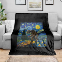 Bigfoot Racing Throw Blanket Sasquatch Checkered Flag Starry Night Van Gogh - Wonder Print Shop