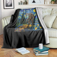 Bigfoot Racing Throw Blanket Sasquatch Checkered Flag Starry Night Van Gogh - Wonder Print Shop
