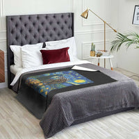 Bigfoot Racing Throw Blanket Sasquatch Checkered Flag Starry Night Van Gogh - Wonder Print Shop