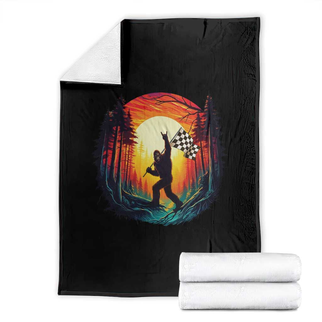 Bigfoot Racing Throw Blanket Sasquatch Checkered Flag - Wonder Print Shop