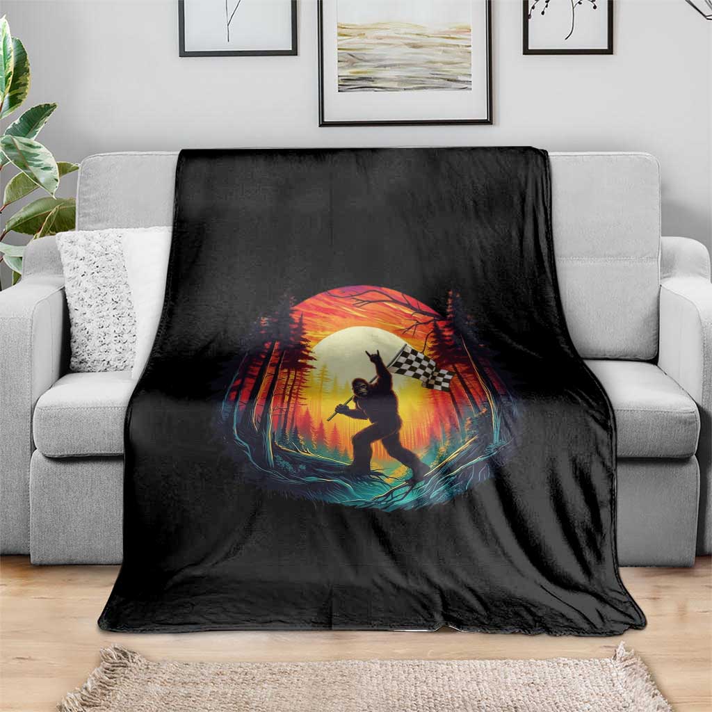 Bigfoot Racing Throw Blanket Sasquatch Checkered Flag - Wonder Print Shop