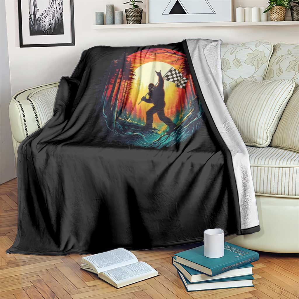 Bigfoot Racing Throw Blanket Sasquatch Checkered Flag - Wonder Print Shop