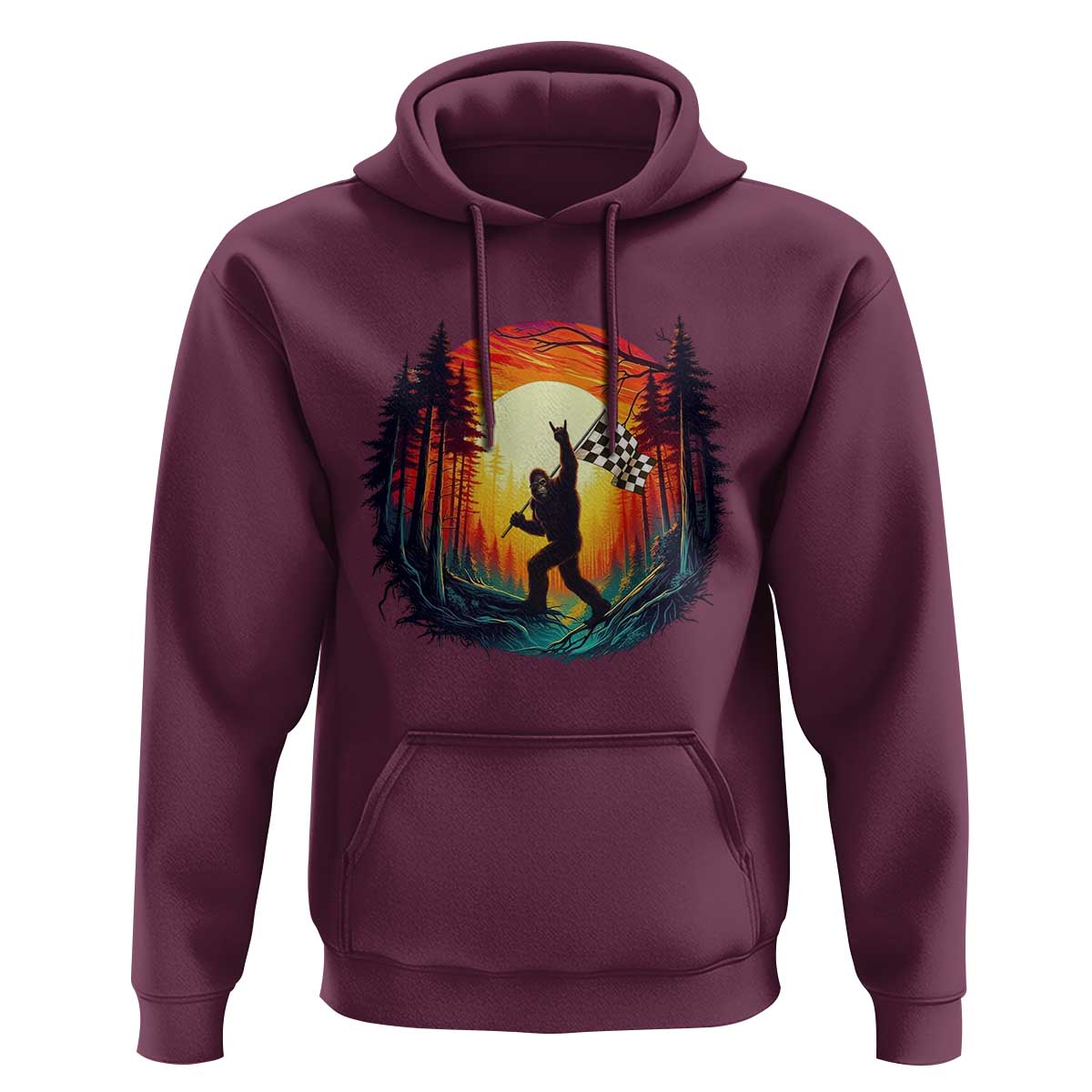 Bigfoot Racing Hoodie Sasquatch Checkered Flag - Wonder Print Shop