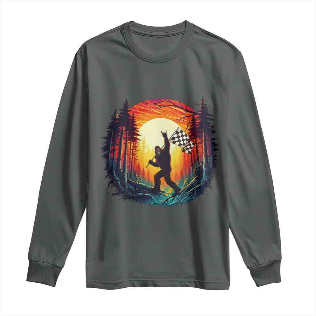 Bigfoot Racing Long Sleeve Shirt Sasquatch Checkered Flag - Wonder Print Shop