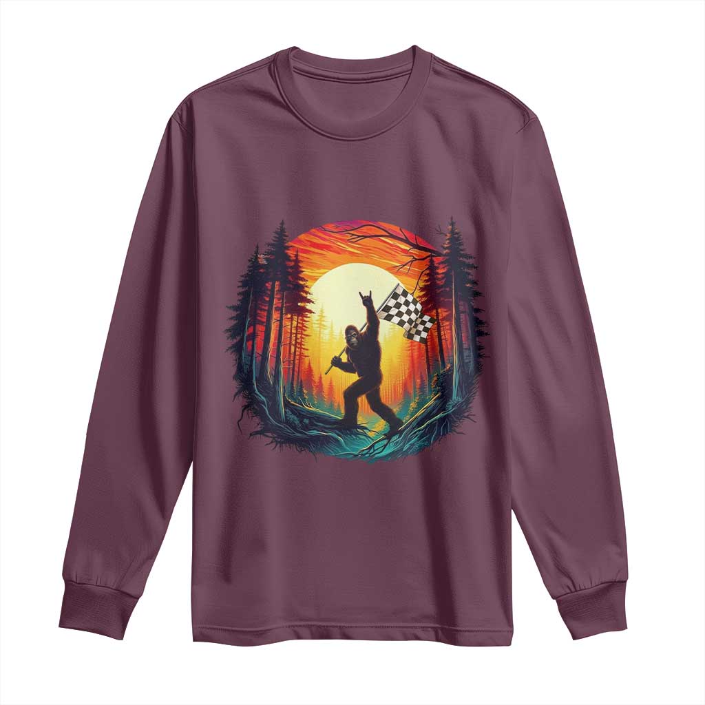 Bigfoot Racing Long Sleeve Shirt Sasquatch Checkered Flag - Wonder Print Shop