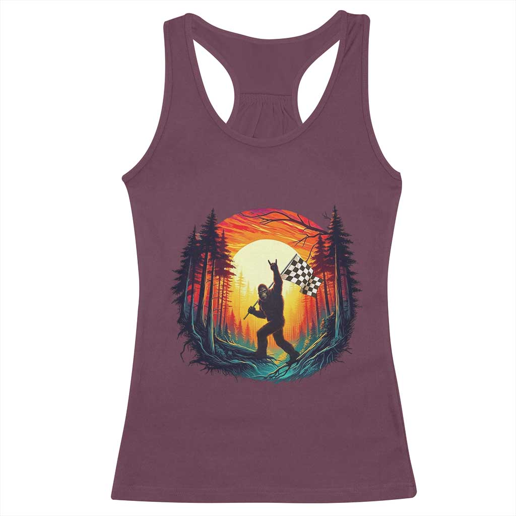 Bigfoot Racing Racerback Tank Top Sasquatch Checkered Flag - Wonder Print Shop