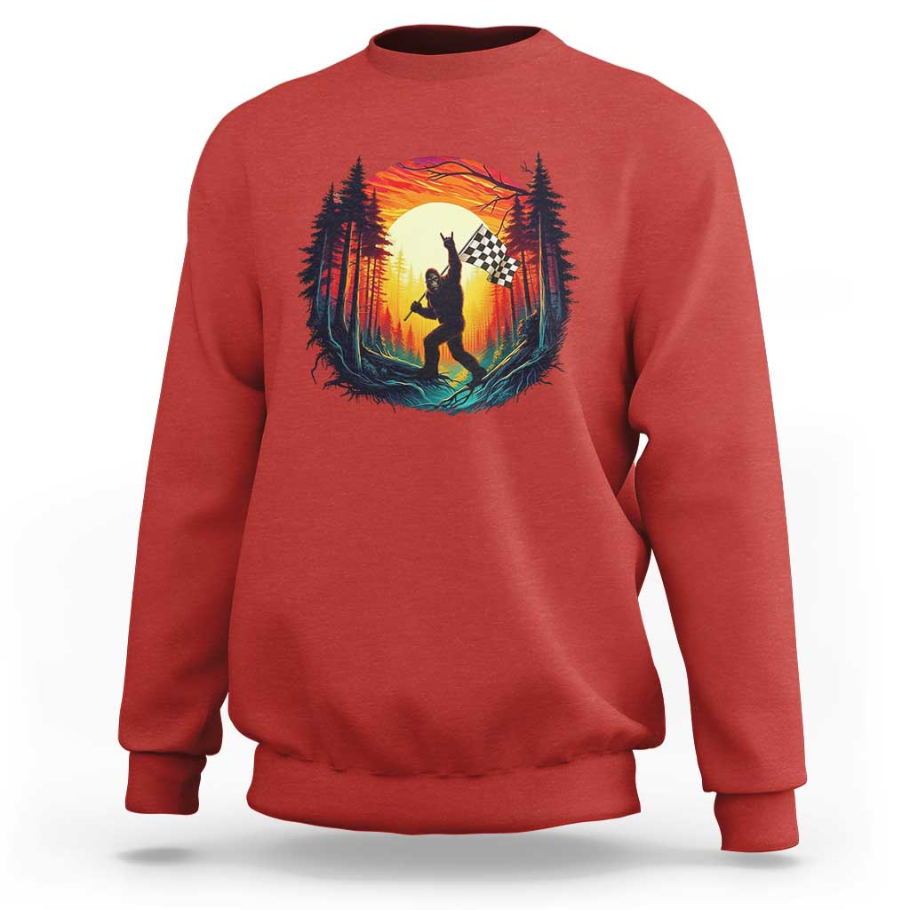 Bigfoot Racing Sweatshirt Sasquatch Checkered Flag - Wonder Print Shop