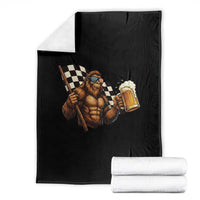 Funny Bigfoot Throw Blanket Sasquatch Drinking Beer Racing Car - Wonder Print Shop
