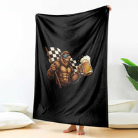 Funny Bigfoot Throw Blanket Sasquatch Drinking Beer Racing Car - Wonder Print Shop