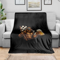 Funny Bigfoot Throw Blanket Sasquatch Drinking Beer Racing Car - Wonder Print Shop