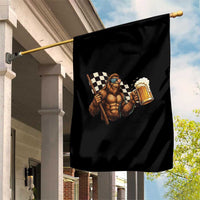 Funny Bigfoot Garden Flag Sasquatch Drinking Beer Racing Car - Wonder Print Shop