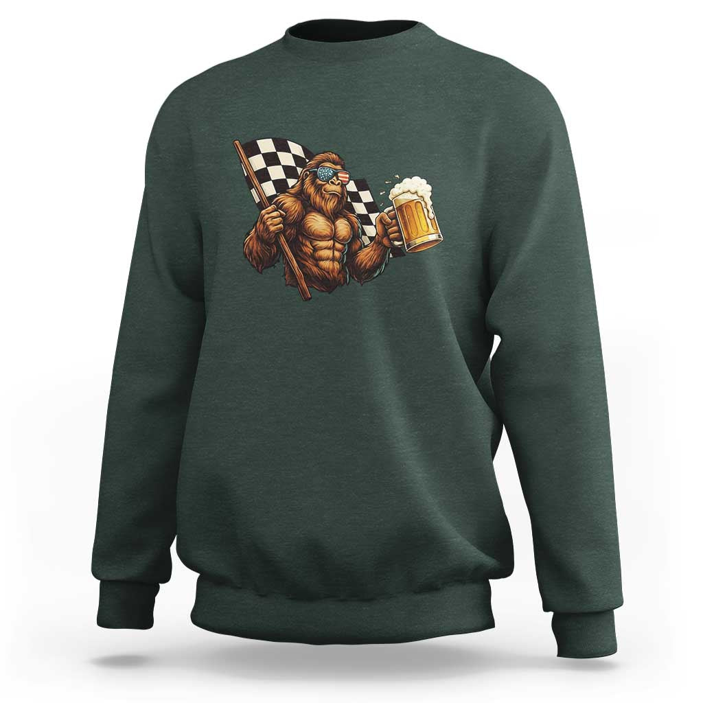 Funny Bigfoot Sweatshirt Sasquatch Drinking Beer Racing Car - Wonder Print Shop