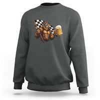 Funny Bigfoot Sweatshirt Sasquatch Drinking Beer Racing Car - Wonder Print Shop