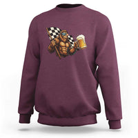 Funny Bigfoot Sweatshirt Sasquatch Drinking Beer Racing Car - Wonder Print Shop