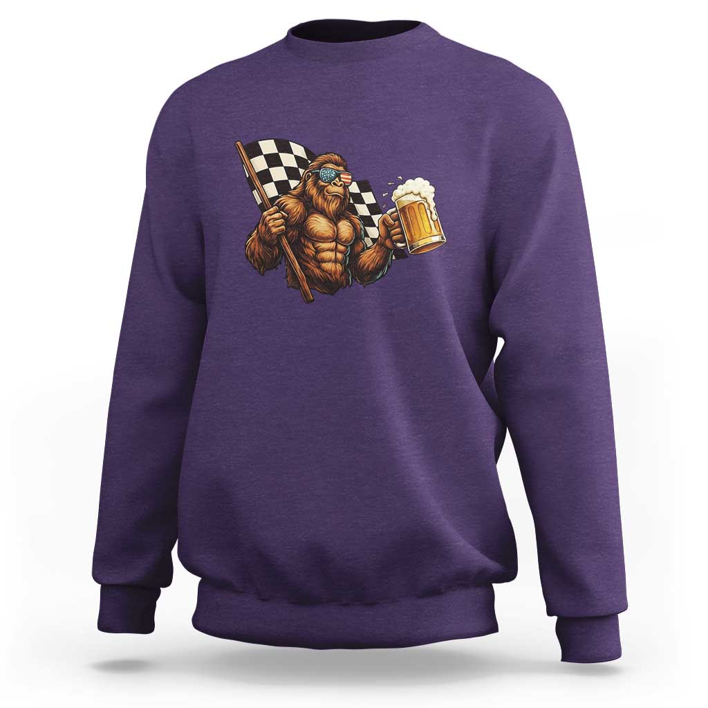 Funny Bigfoot Sweatshirt Sasquatch Drinking Beer Racing Car - Wonder Print Shop