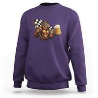 Funny Bigfoot Sweatshirt Sasquatch Drinking Beer Racing Car - Wonder Print Shop