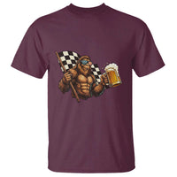 Funny Bigfoot T Shirt Sasquatch Drinking Beer Racing Car - Wonder Print Shop