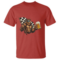 Funny Bigfoot T Shirt Sasquatch Drinking Beer Racing Car - Wonder Print Shop
