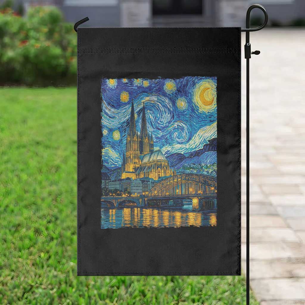 Cologne Cathedral Silhouette Köln German Starry Night Style Garden Flag