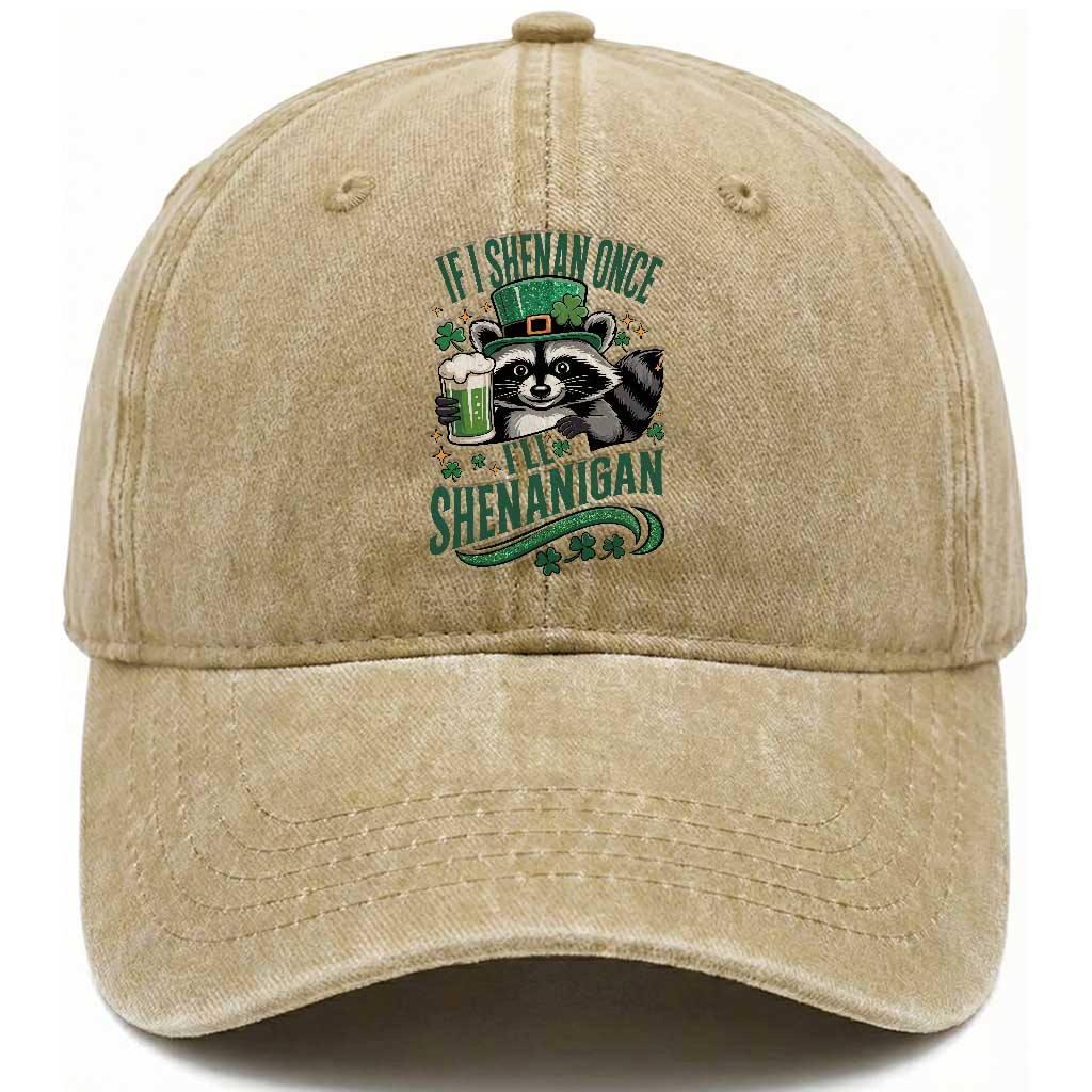 Funny St Patricks Day Raccoon Drinking Beer Washed Cotton Baseball Cap If I Shenan Once I'll Shenanigan