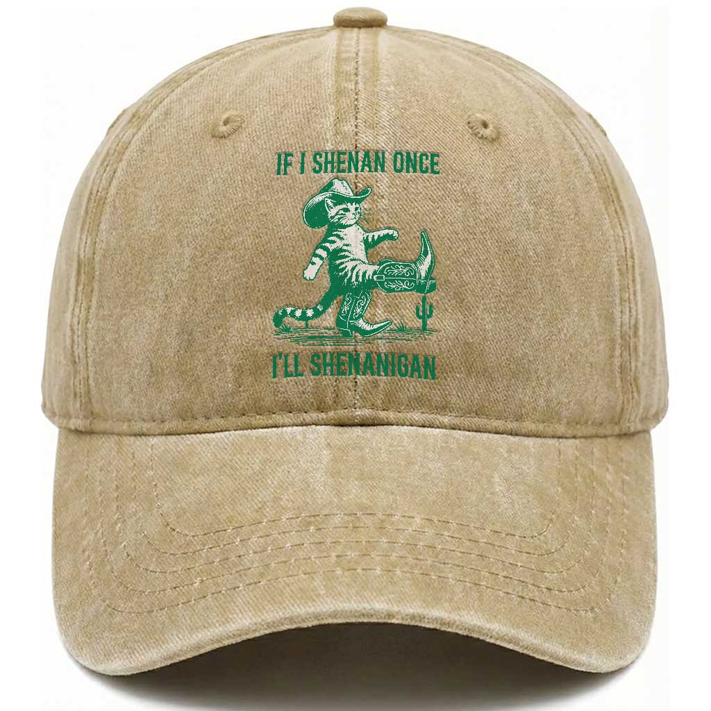 Cowboy Cat St Patrick Day Washed Cotton Baseball Cap If I Shenan Once I'll Shenanigan
