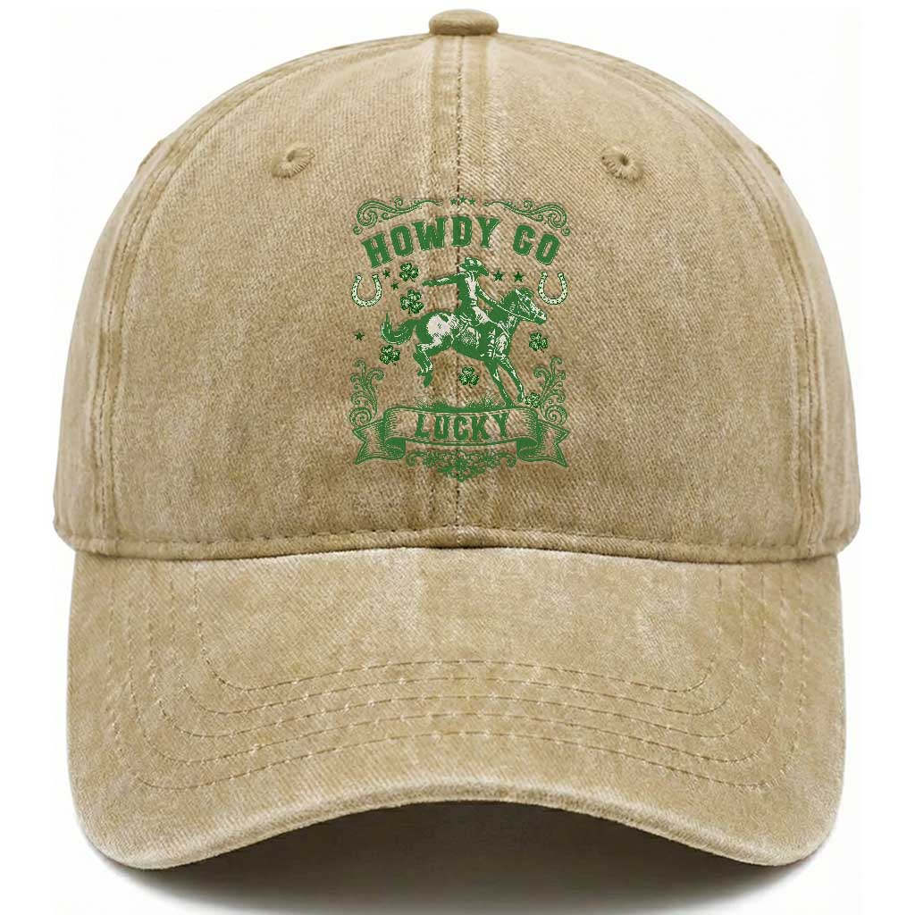 Cowboy St Patrick's Day Washed Cotton Baseball Cap Howdy Go Lucky