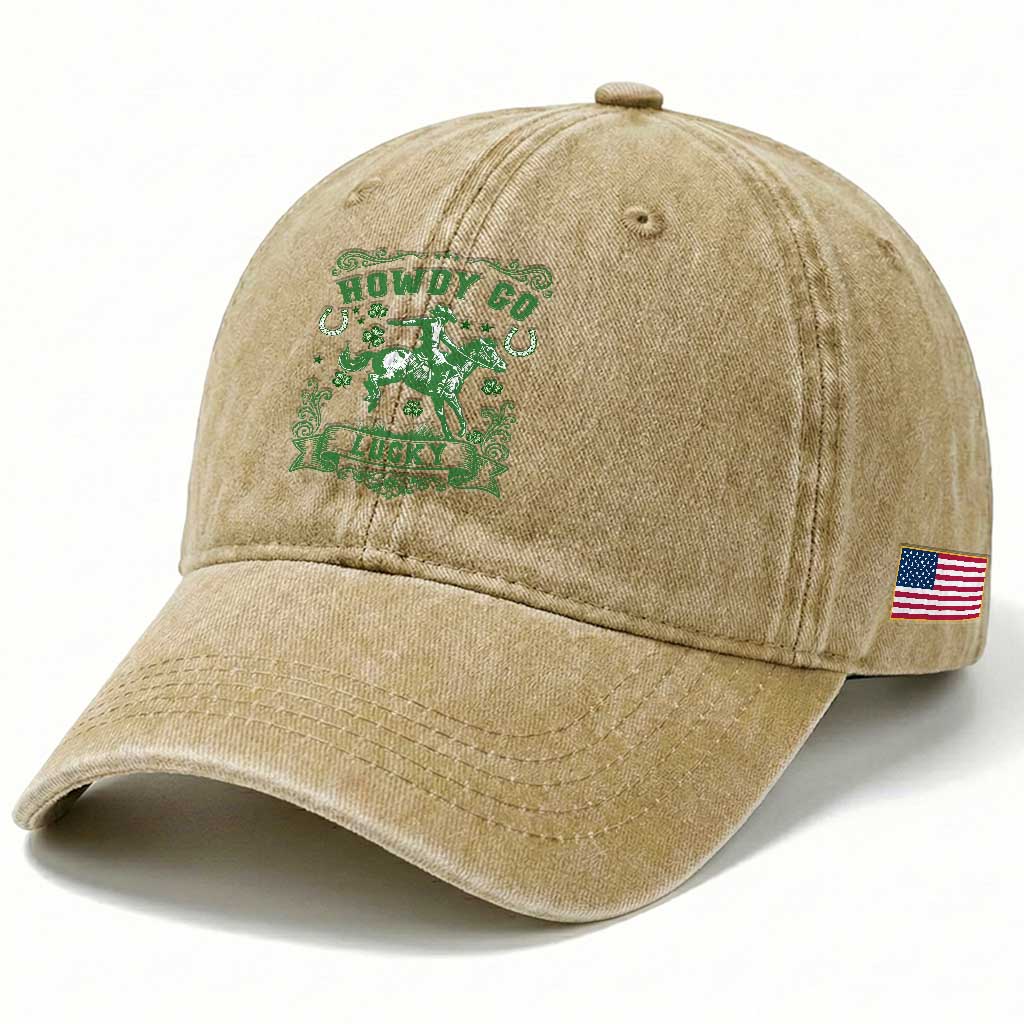 Cowboy St Patrick's Day Washed Cotton Baseball Cap Howdy Go Lucky
