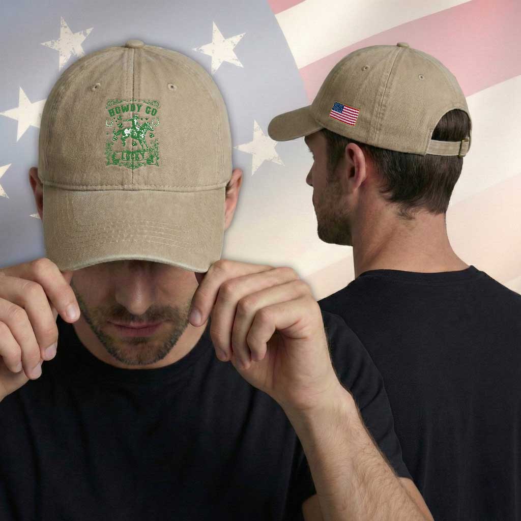 Cowboy St Patrick's Day Washed Cotton Baseball Cap Howdy Go Lucky