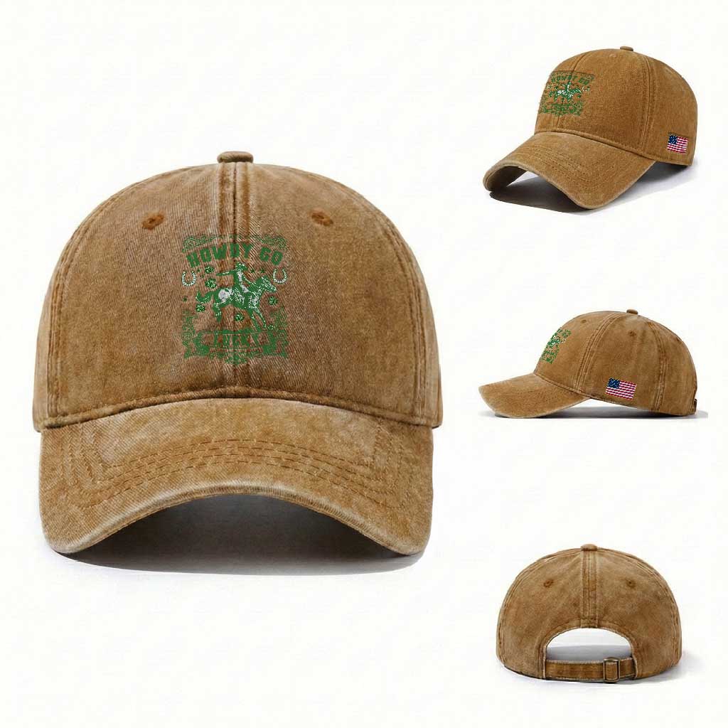 Cowboy St Patrick's Day Washed Cotton Baseball Cap Howdy Go Lucky