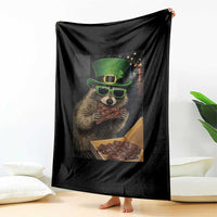 Funny Raccoon St Patrick's Day Throw Blanket Raccoon Eating Corned Beef Meme