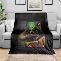 Funny Raccoon St Patrick's Day Throw Blanket Raccoon Eating Corned Beef Meme