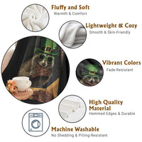 Funny Raccoon St Patrick's Day Throw Blanket Raccoon Eating Corned Beef Meme