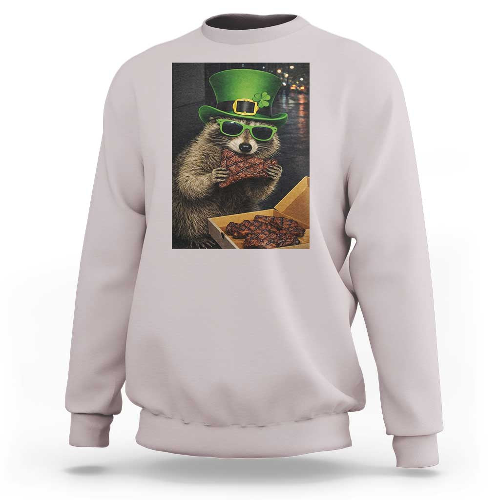Funny Raccoon St Patrick's Day Sweatshirt Raccoon Eating Corned Beef Meme