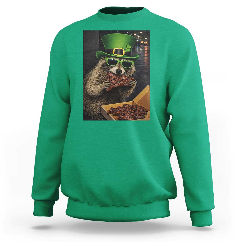 Funny Raccoon St Patrick's Day Sweatshirt Raccoon Eating Corned Beef Meme