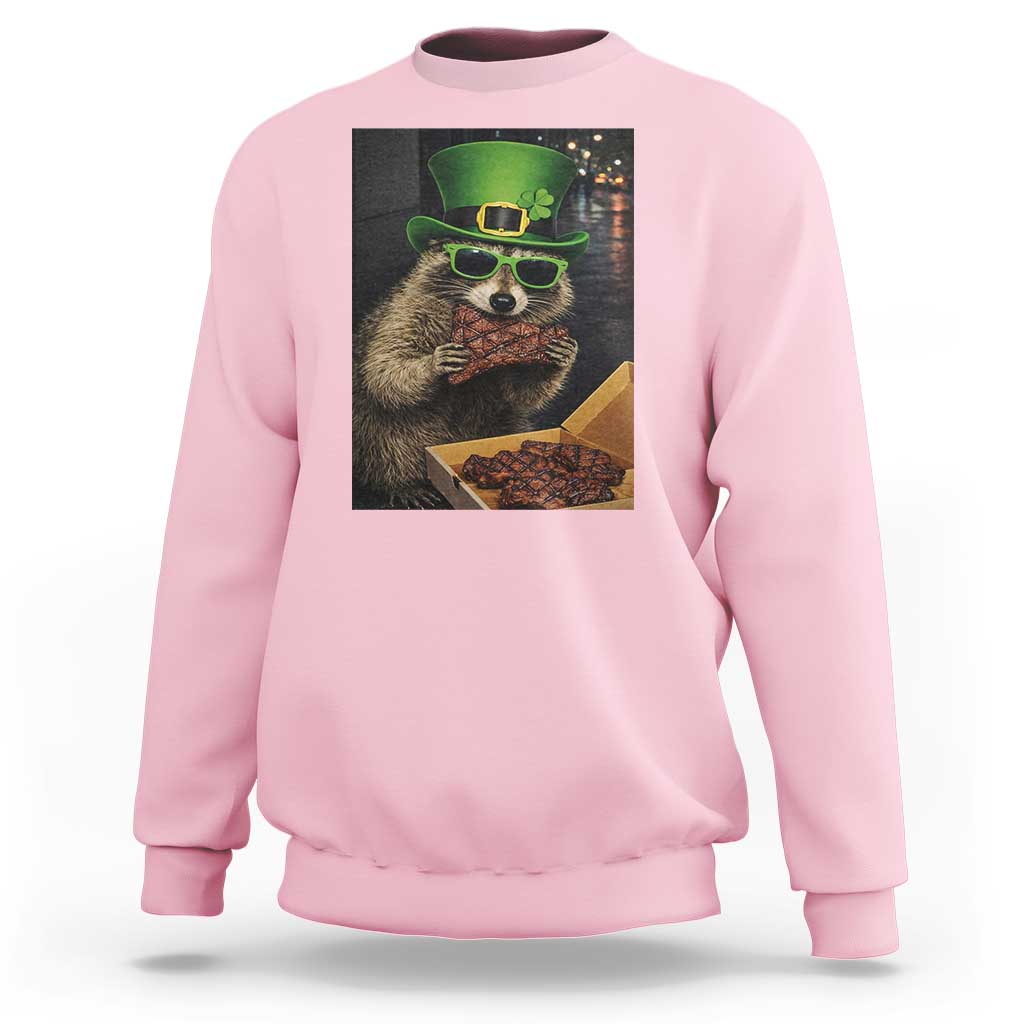 Funny Raccoon St Patrick's Day Sweatshirt Raccoon Eating Corned Beef Meme