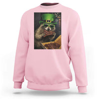 Funny Raccoon St Patrick's Day Sweatshirt Raccoon Eating Corned Beef Meme