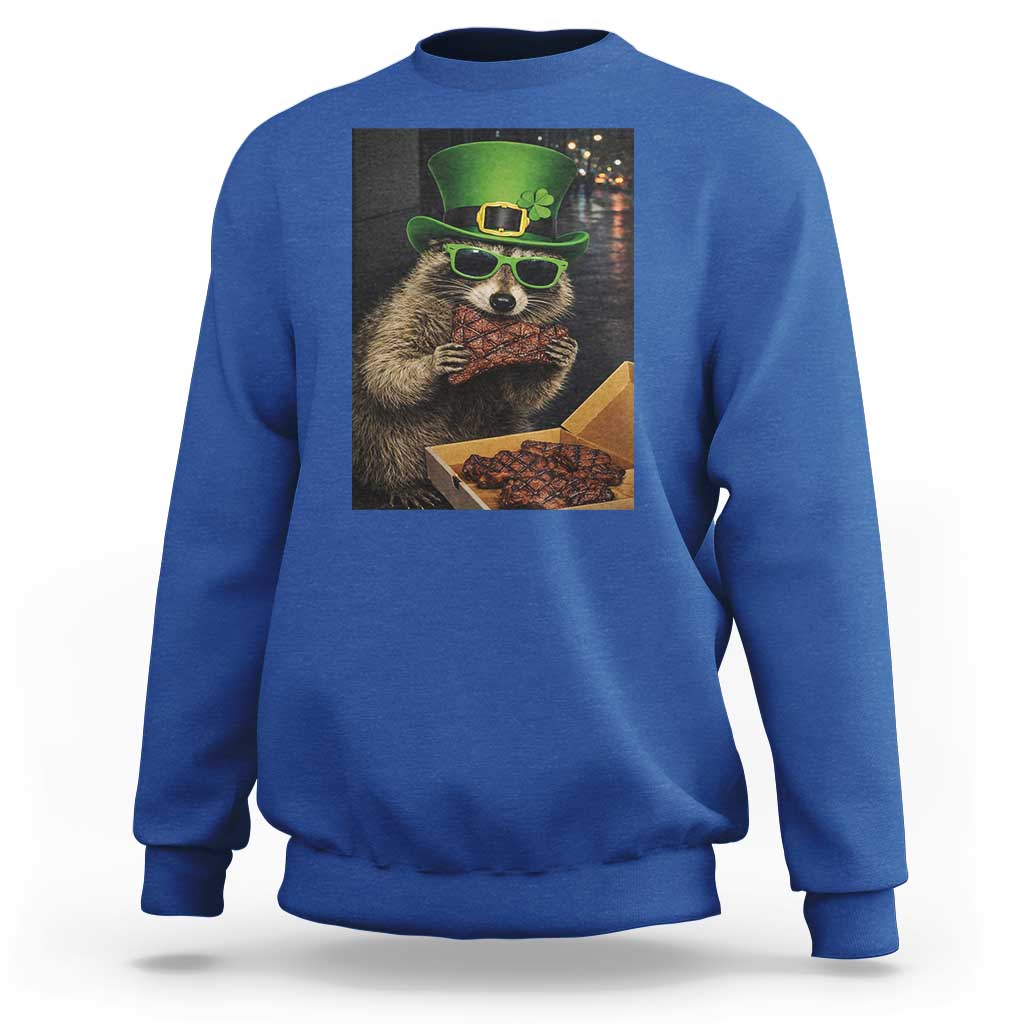 Funny Raccoon St Patrick's Day Sweatshirt Raccoon Eating Corned Beef Meme
