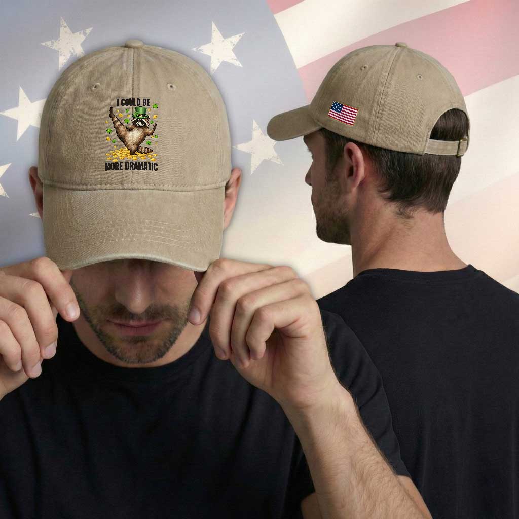 Funny Raccoon St Patrick's Day Washed Cotton Baseball Cap I Could Be More Dramatic
